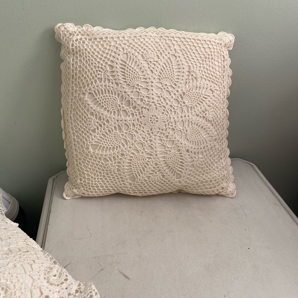 Vintage Crochet Lace Ivory Accent  Pillow